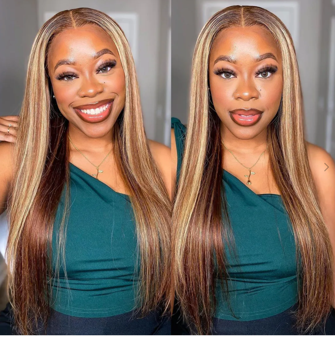 Highlight Honey Blonde Glueless Wig Pre-Cut 6×5 HD Lace Wig Pre-Cut Lace & Bleached Knots 24' (TINASHE)