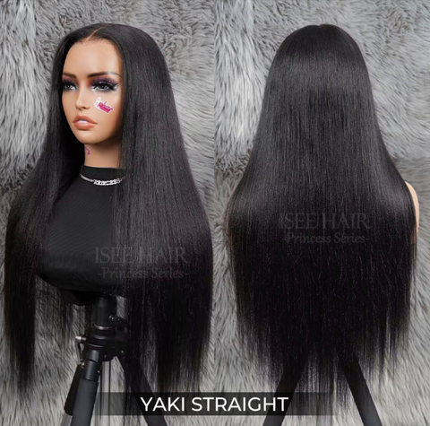 ISEE M-Cap 9x6 Wear Go Yaki Straight Glueless Wig Pre Bleached Tiny Knots Kinky Straight HD Lace Wig 22'