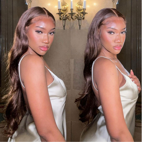 Chocolate Brown Color Human Hair Invisible Lace Front Wig 5X5 (ASTERIA)