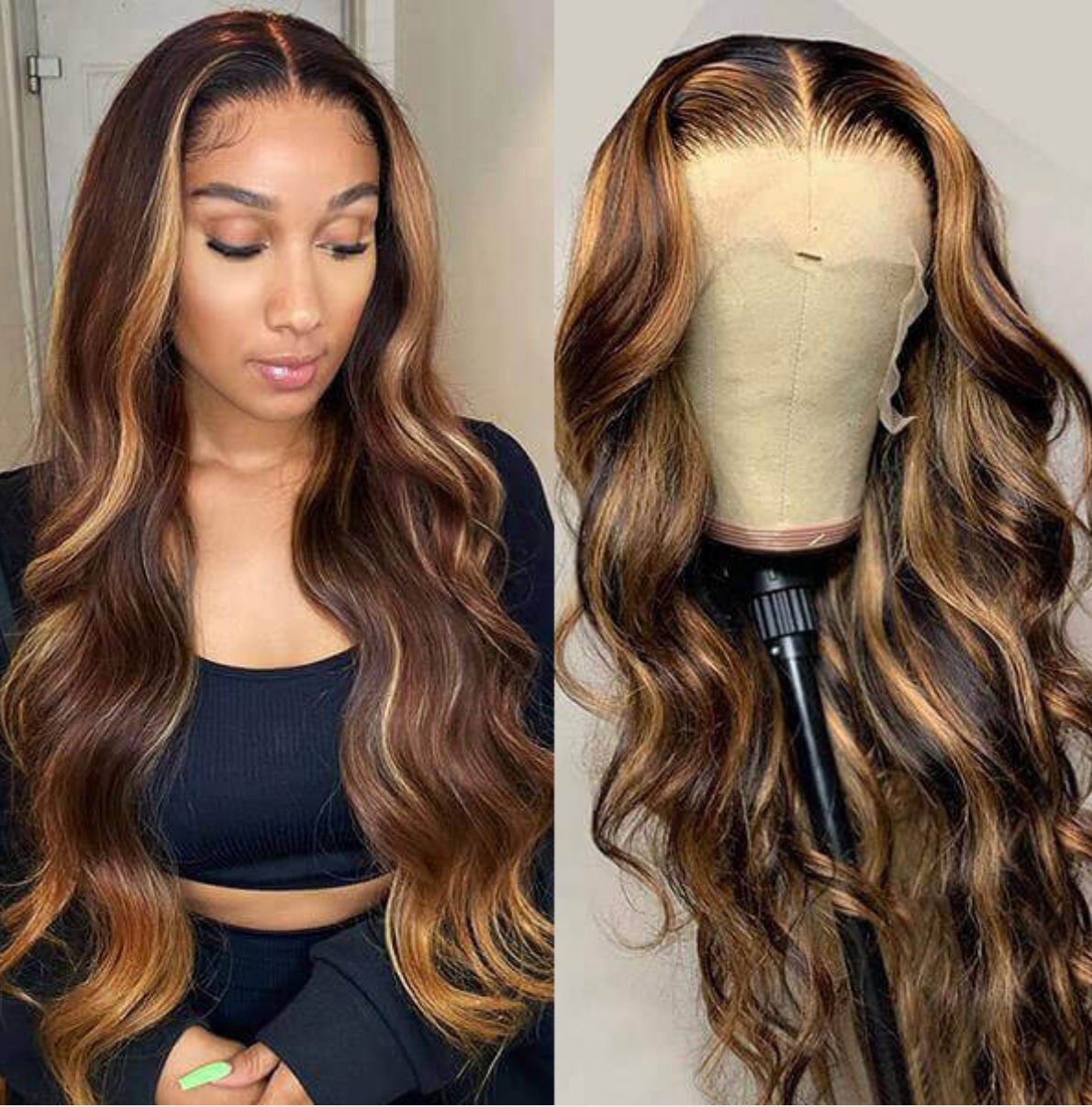 Blonde Balayage HD Lace Frontal Wig Highlight Body Wave Glueless Human Hair 13X4 (ALL LOVE)