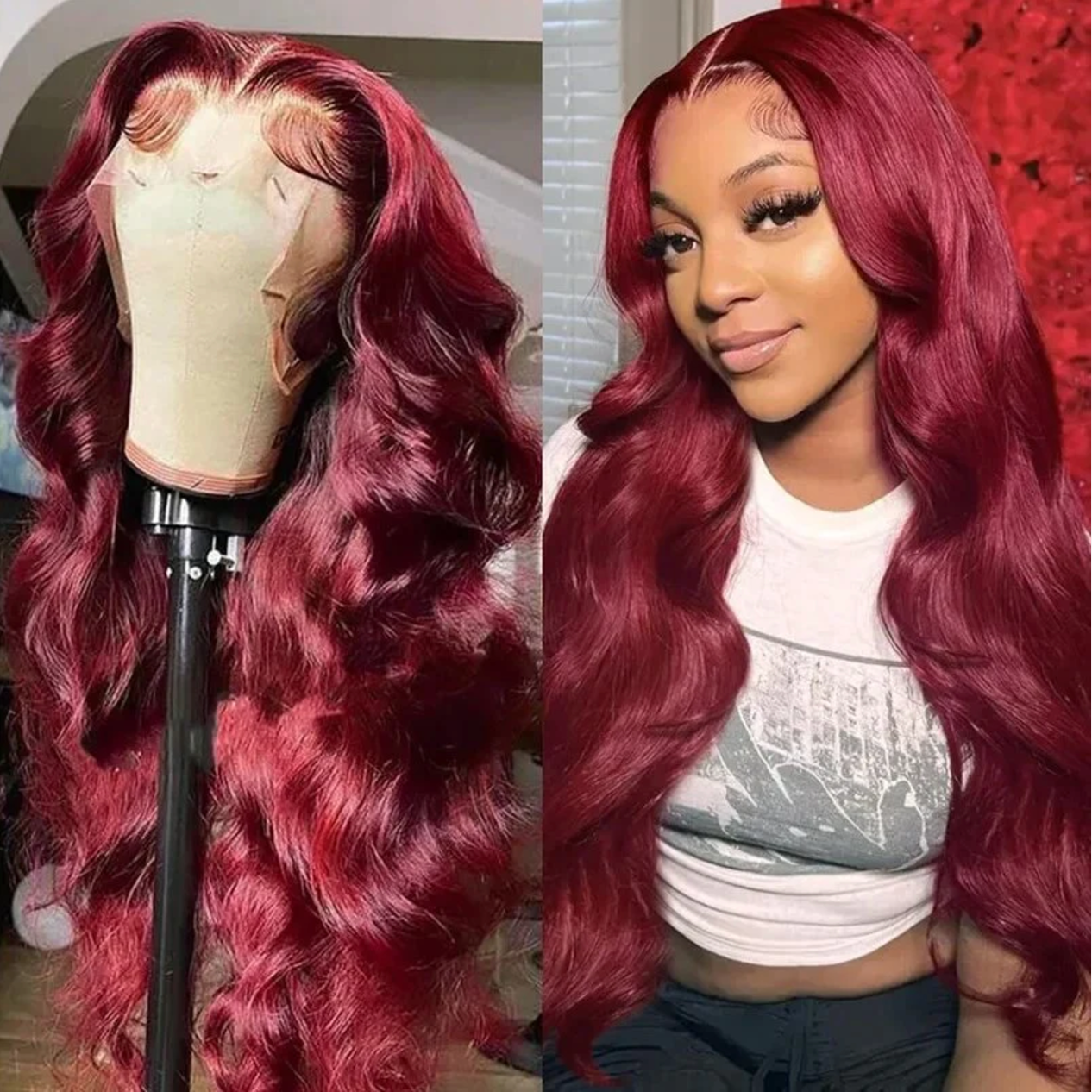 OneMore 99J Burgundy Wigs Body Wave Glueless Human Hair Wigs 13x4 Tansparent Lace