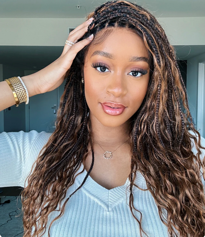 24"  HD Full Lace Lightweight Human  Hair  Curls  Boho  Box  Braided  Wig | JALIZA