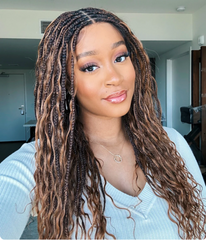 24"  HD Full Lace Lightweight Human  Hair  Curls  Boho  Box  Braided  Wig | JALIZA
